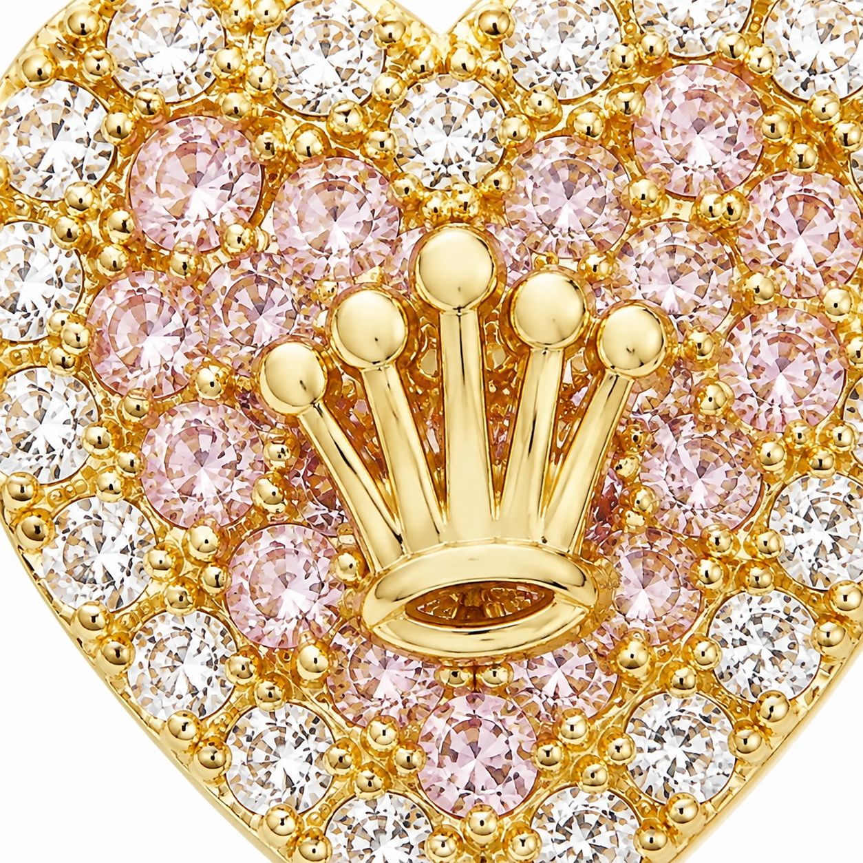 10K Solid Yellow Gold Presidential Crown Earrings, Pink CZ - macro detail