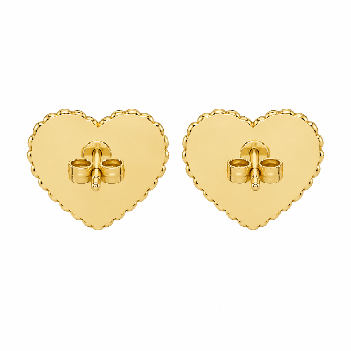 10K Solid Yellow Gold Presidential Link Flat Heart Earrings, Pink CZ - back view