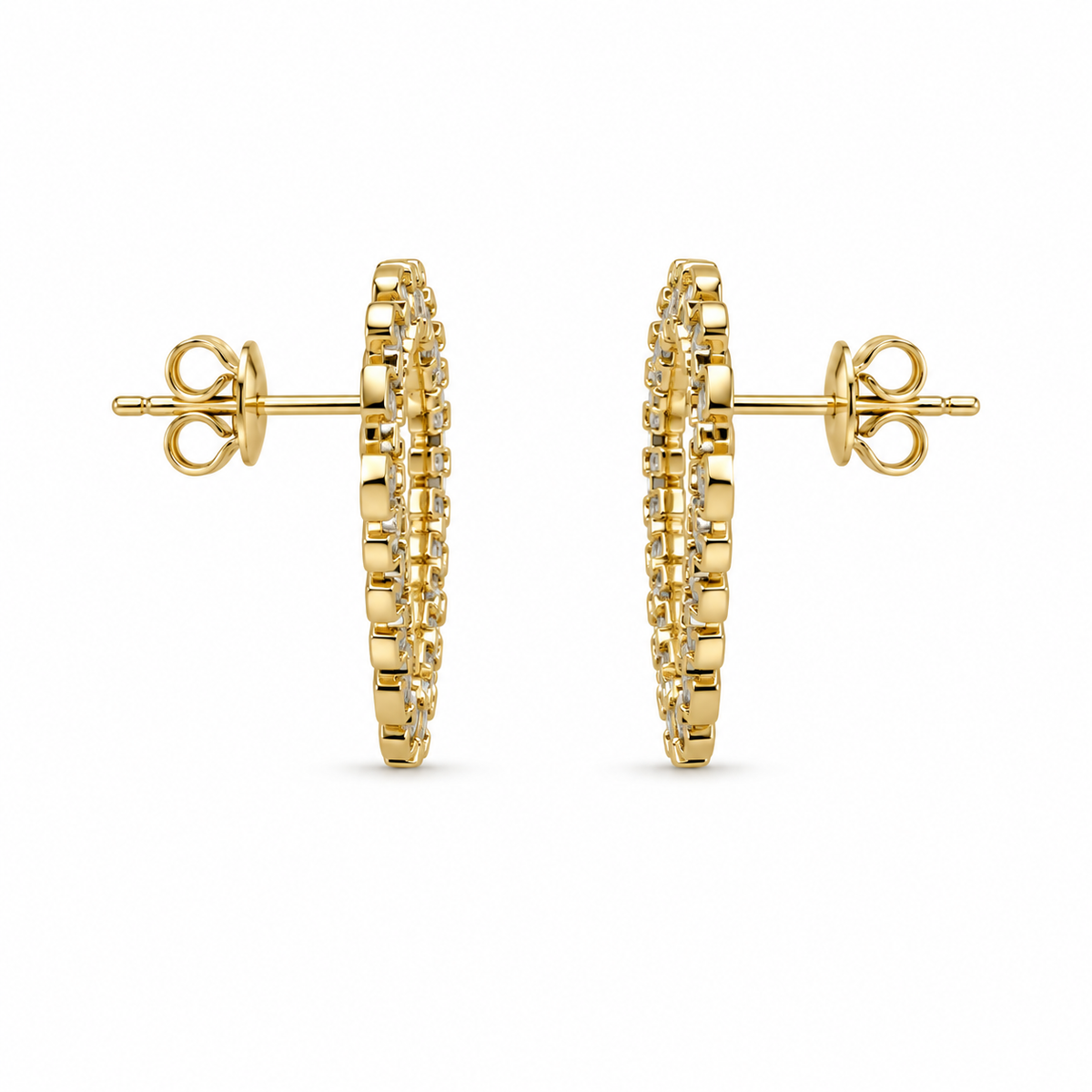 10K Solid Yellow Gold Presidential Link Heart Earrings (Medium) - side view