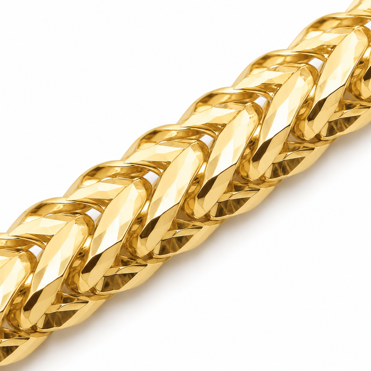 10K Solid Yellow Gold Razor Franco — 3.9mm Diamond-Cut Franco Chain - macro detail