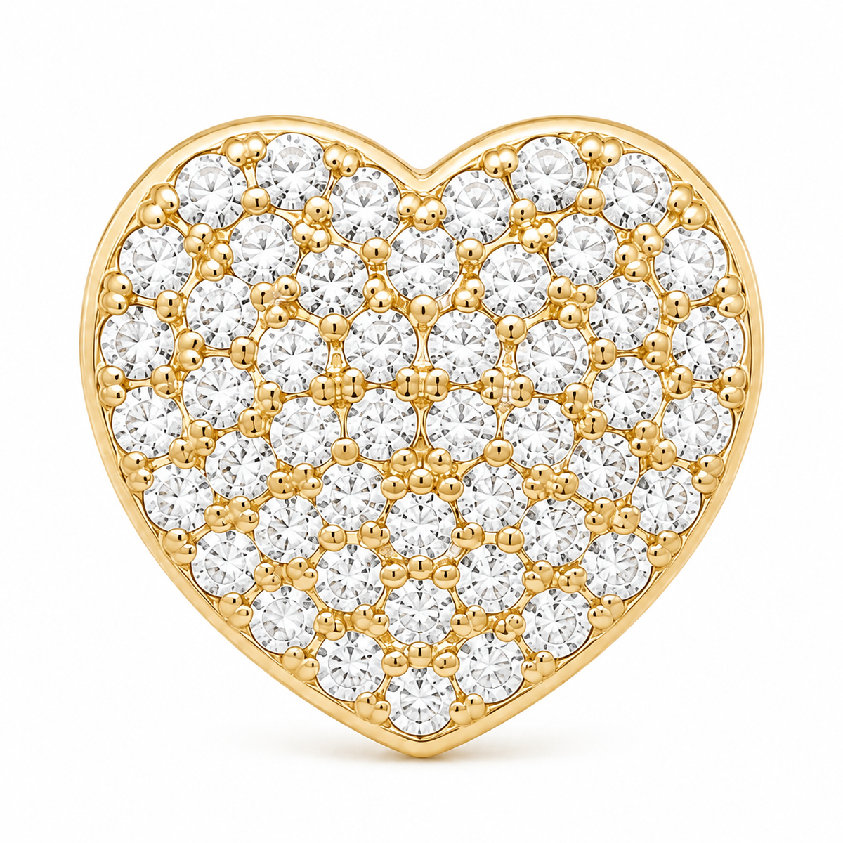 10K Solid Yellow Gold Romantic CZ Heart Stud Earrings - macro detail