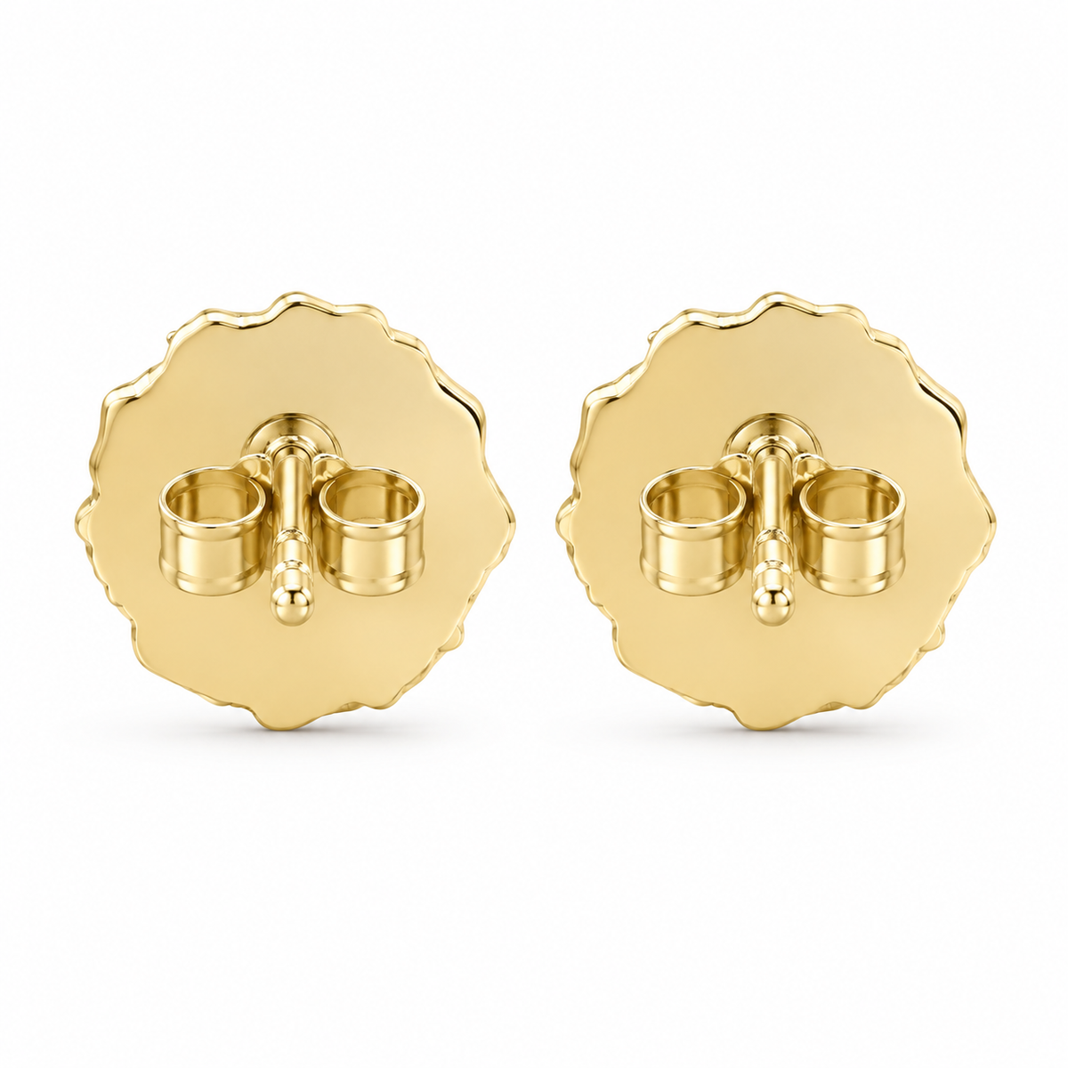 10K Solid Yellow Gold Round Nugget Earrings - Small (~10mm) - back view