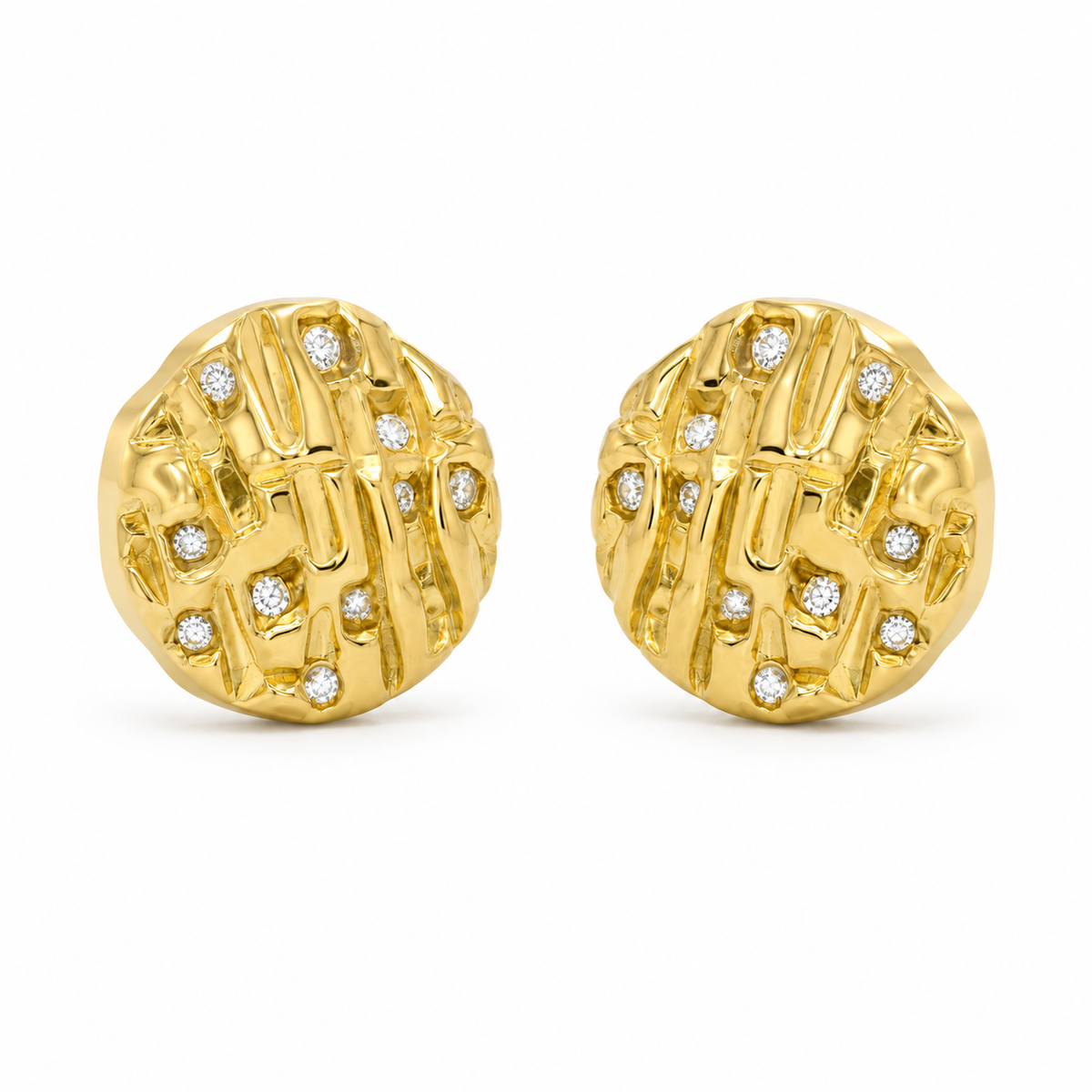 10K Solid Yellow Gold Round Nugget Earrings (Extra Small) - 45 degree view