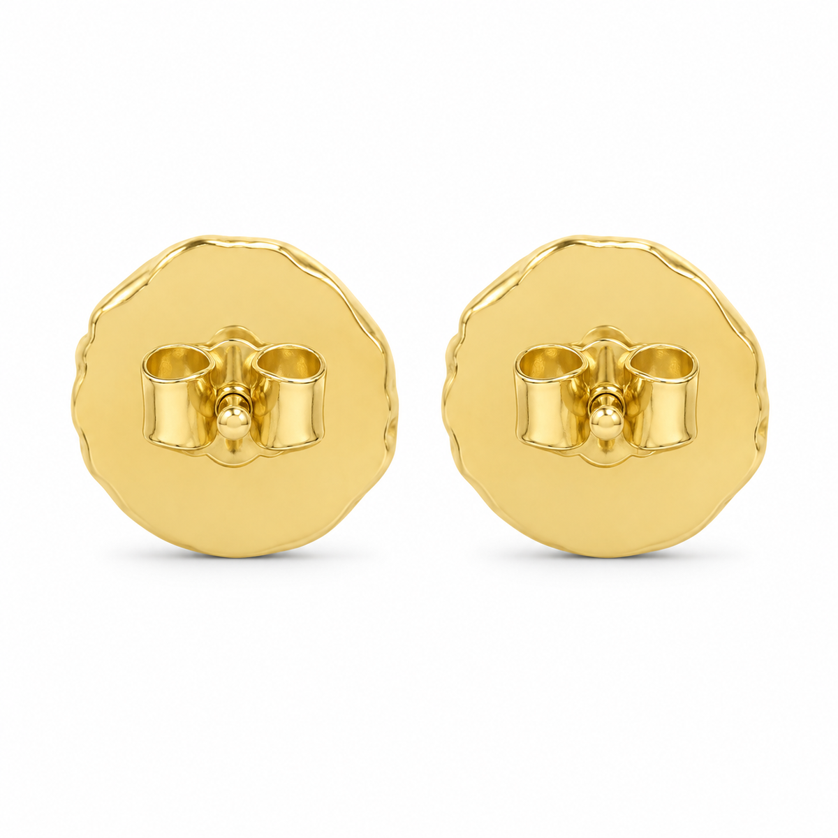 10K Solid Yellow Gold Round Nugget Earrings (Extra Small) - back view