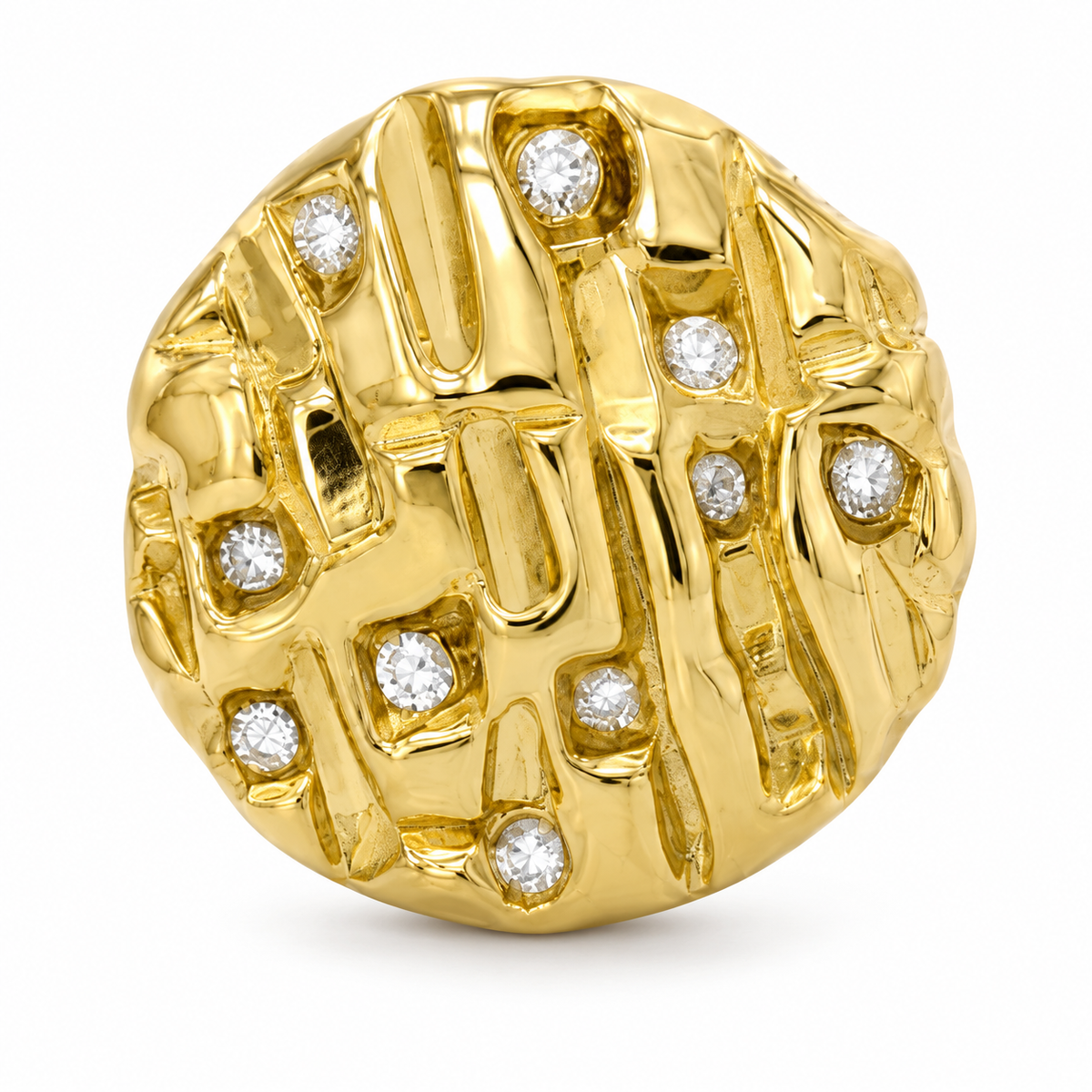 10K Solid Yellow Gold Round Nugget Earrings (Extra Small) - macro detail
