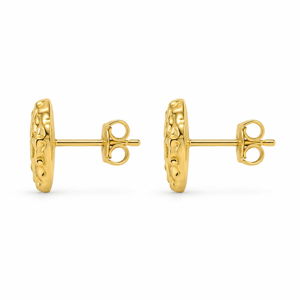 10K Solid Yellow Gold Round Nugget Earrings (Extra Small) - side view