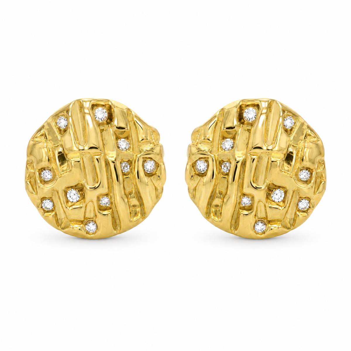 10K Solid Yellow Gold Round Nugget Earrings (Extra Small) - front view
