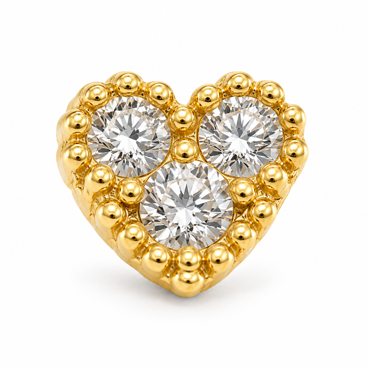 10K Solid Yellow Gold Tiny CZ Pure White Heart Earrings (S) - macro detail