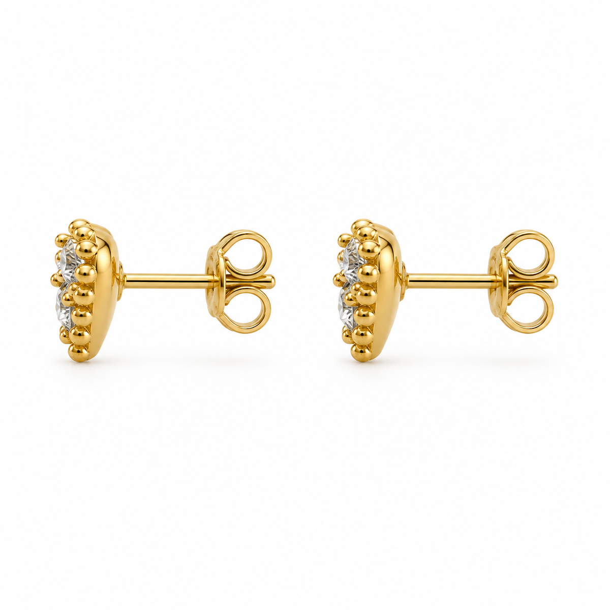 10K Solid Yellow Gold Tiny CZ Pure White Heart Earrings (S) - side view