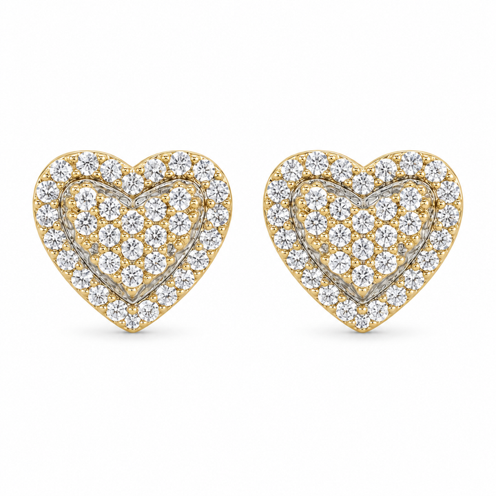 10K Gold Two-Tone Heart CZ Earrings — 10K real gold jewelry from STF Diamonds, Los Angeles