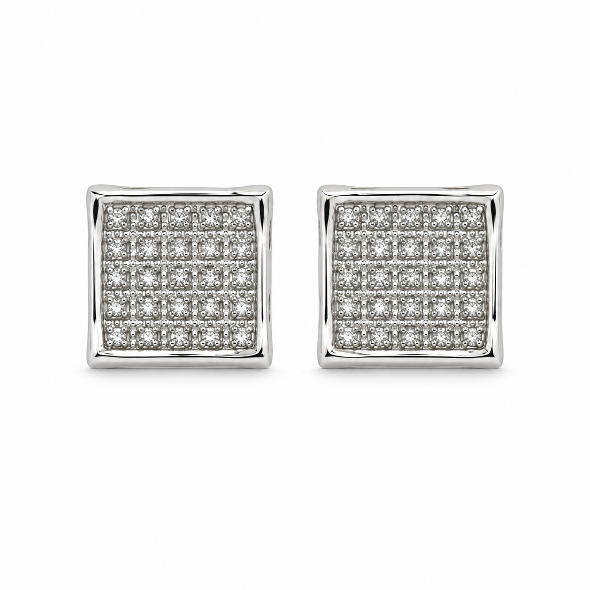 10K White Gold Inverted Square Earrings (Screwback) 7mm - front view