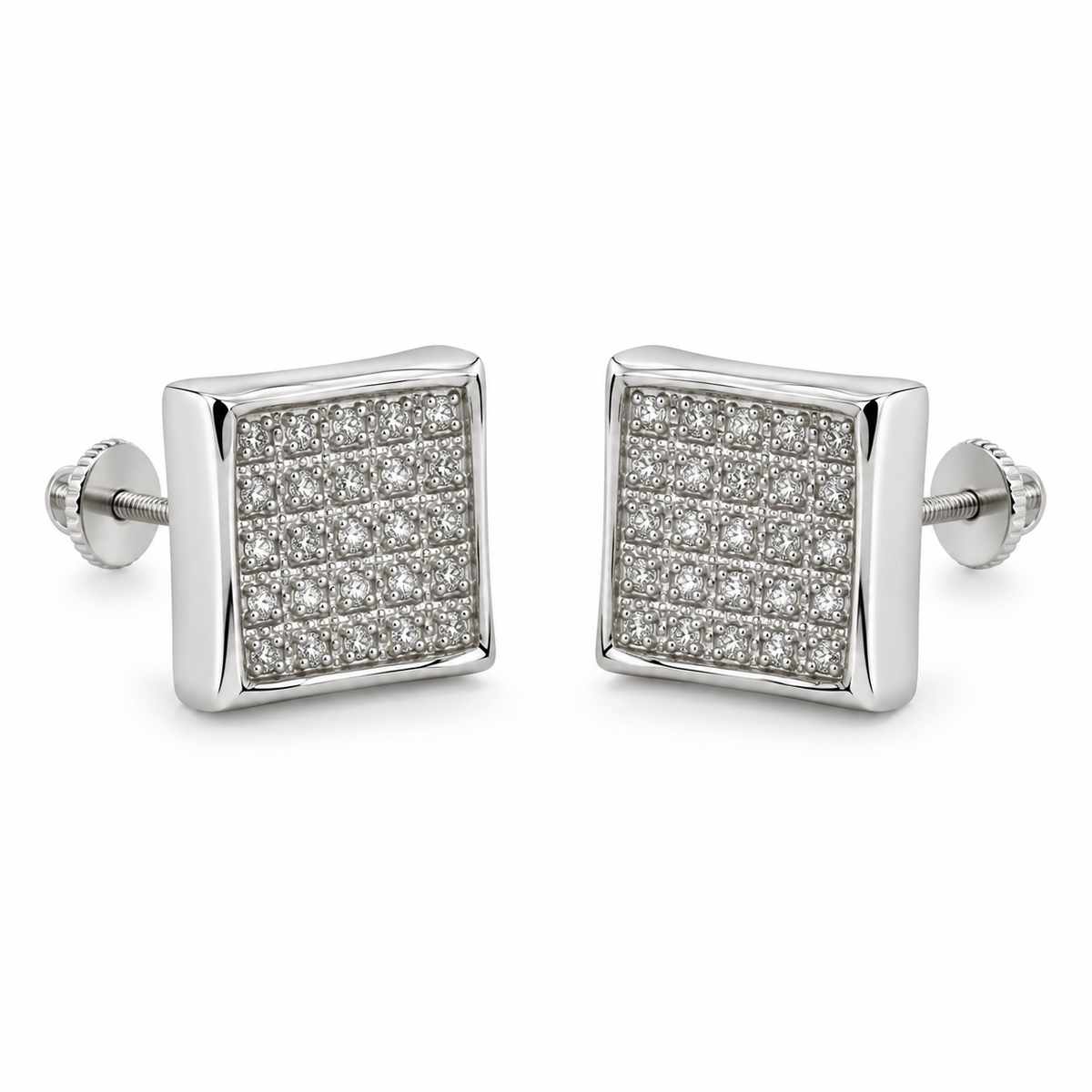10K White Gold Inverted Square Earrings (Screwback) 7mm - 45 degree view