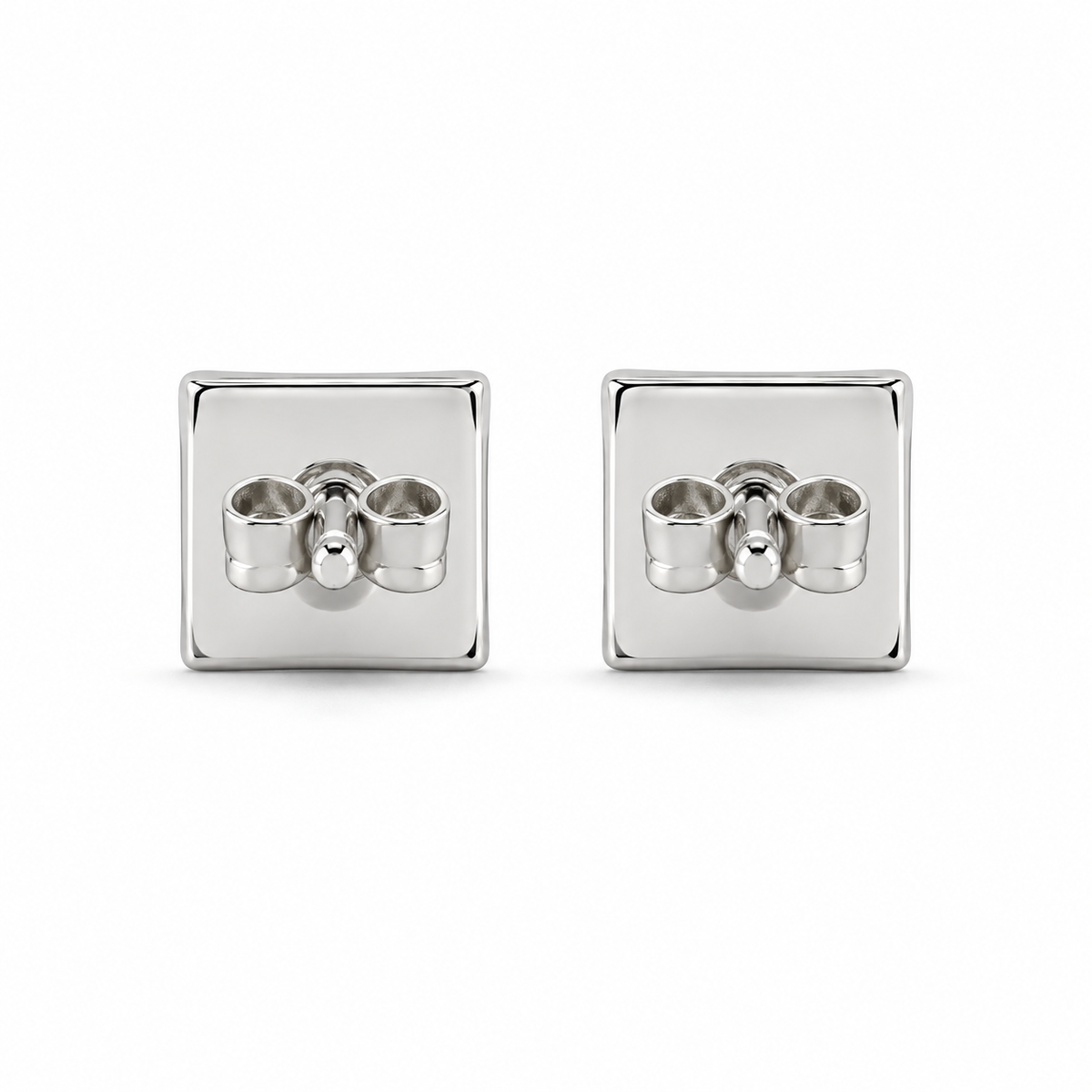 10K White Gold Inverted Square Earrings (Screwback) 7mm - back view