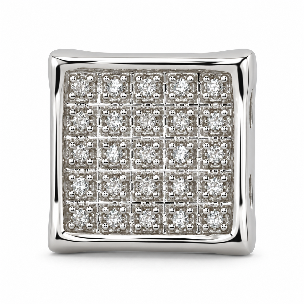 10K White Gold Inverted Square Earrings (Screwback) 7mm - macro detail