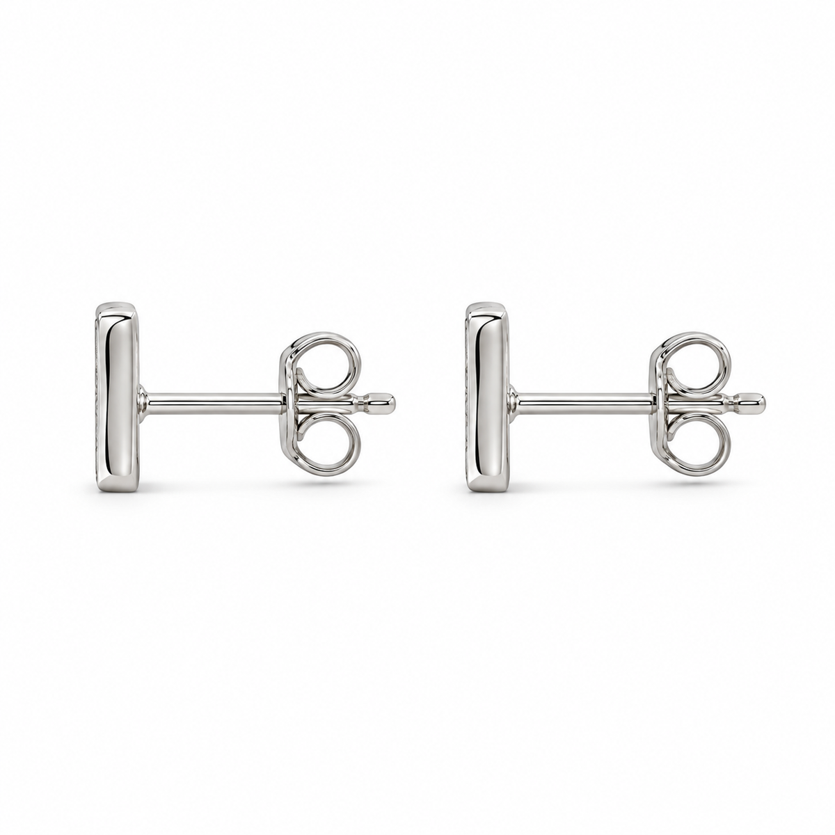 10K White Gold Inverted Square Earrings (Screwback) 7mm - side view