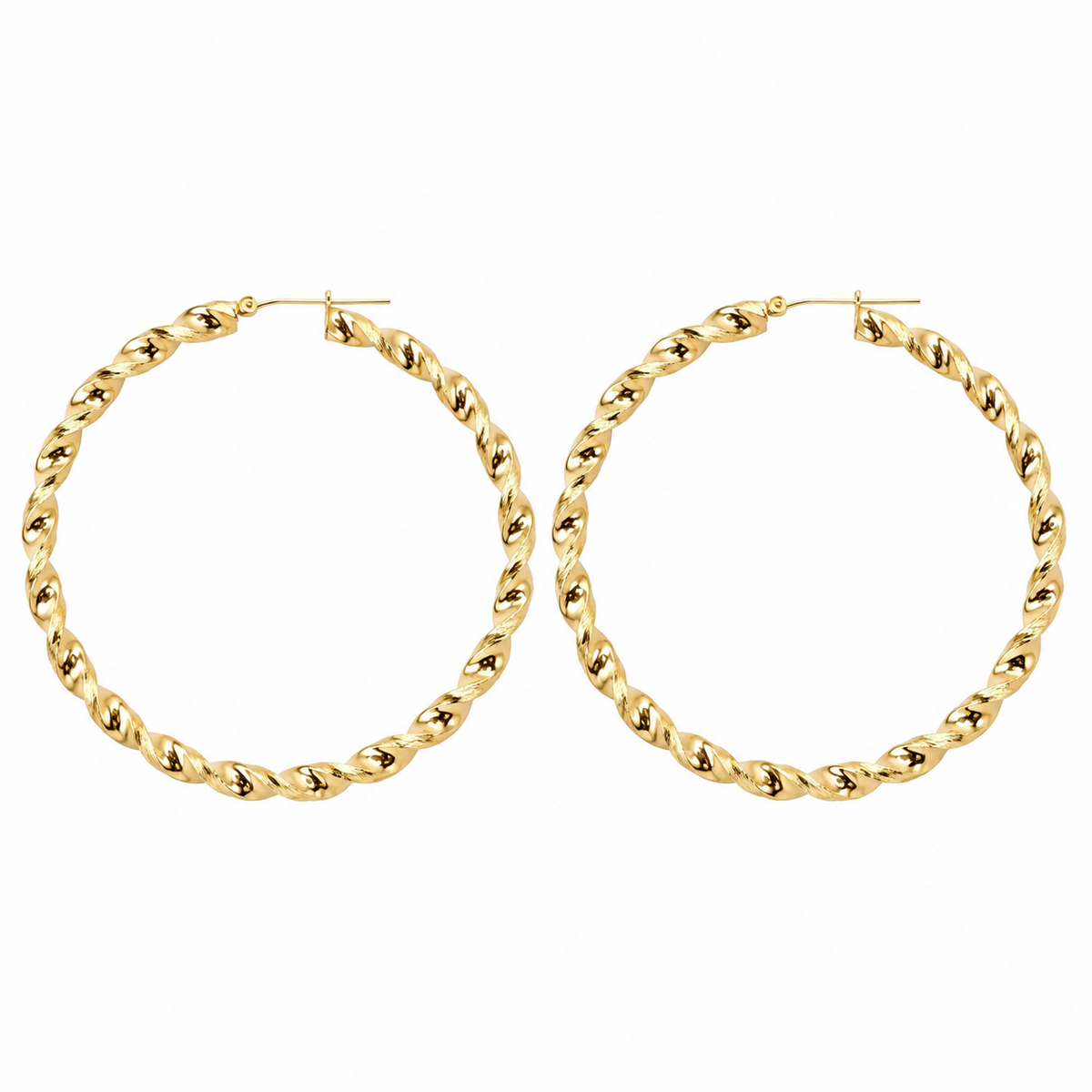 10K Yellow Gold 4.3mm Twist Hoop Earrings 3 inch - front view