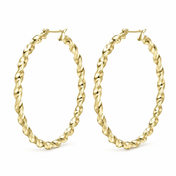 10K Yellow Gold 4.3mm Twist Hoop Earrings 3 inch - front view