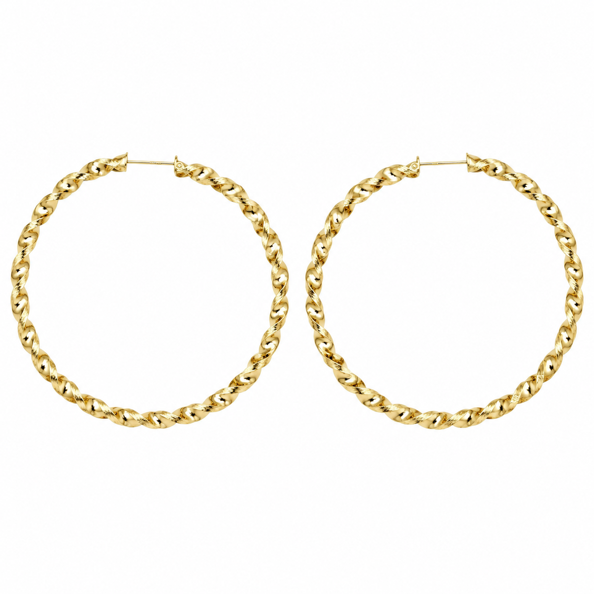 10K Yellow Gold 4.3mm Twist Hoop Earrings 3 inch - back view