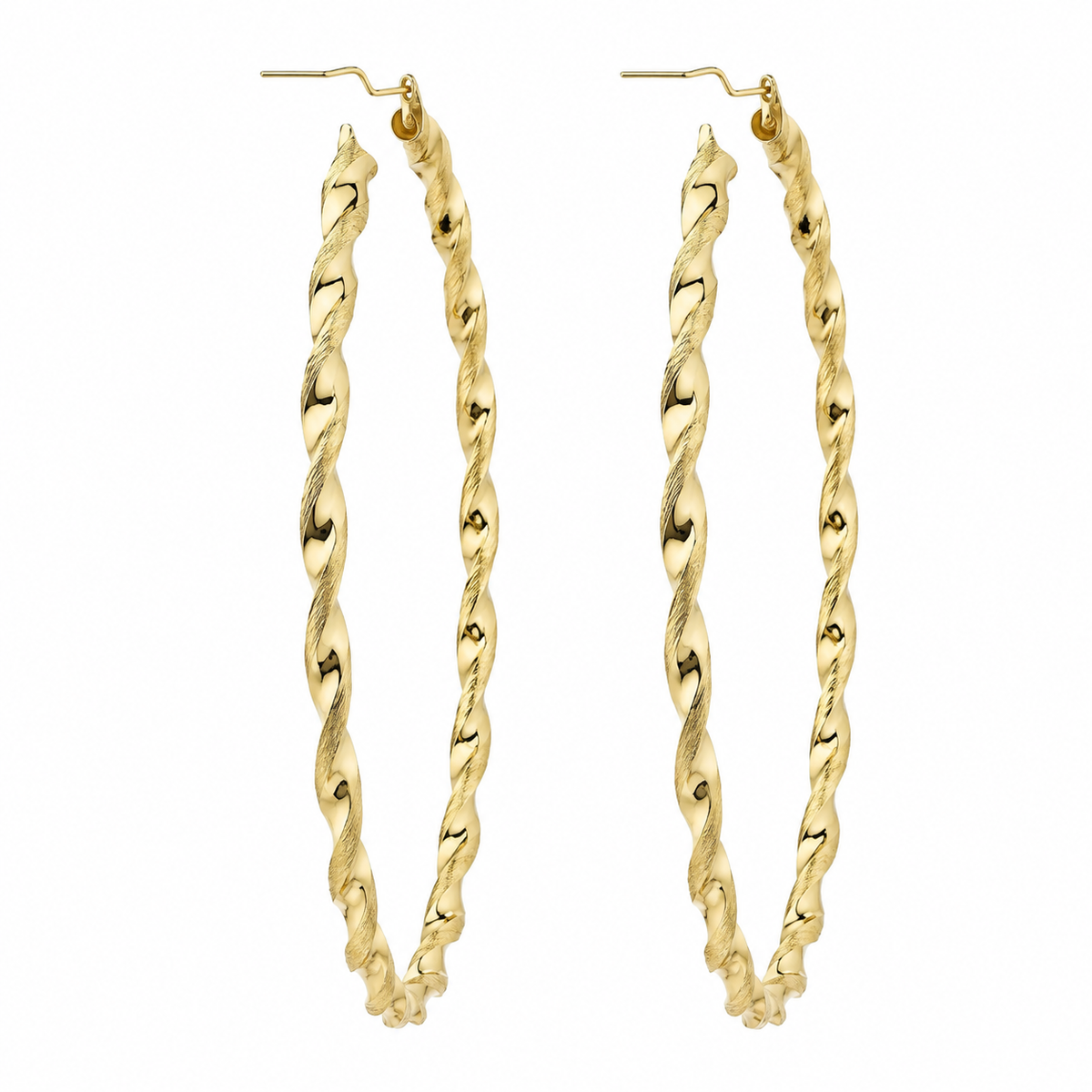 10K Yellow Gold 4.3mm Twist Hoop Earrings 3 inch - side view