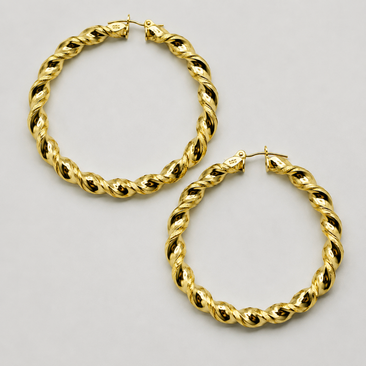 10K Yellow Gold 4" 8mm 4inch Twist Hoops - front view
