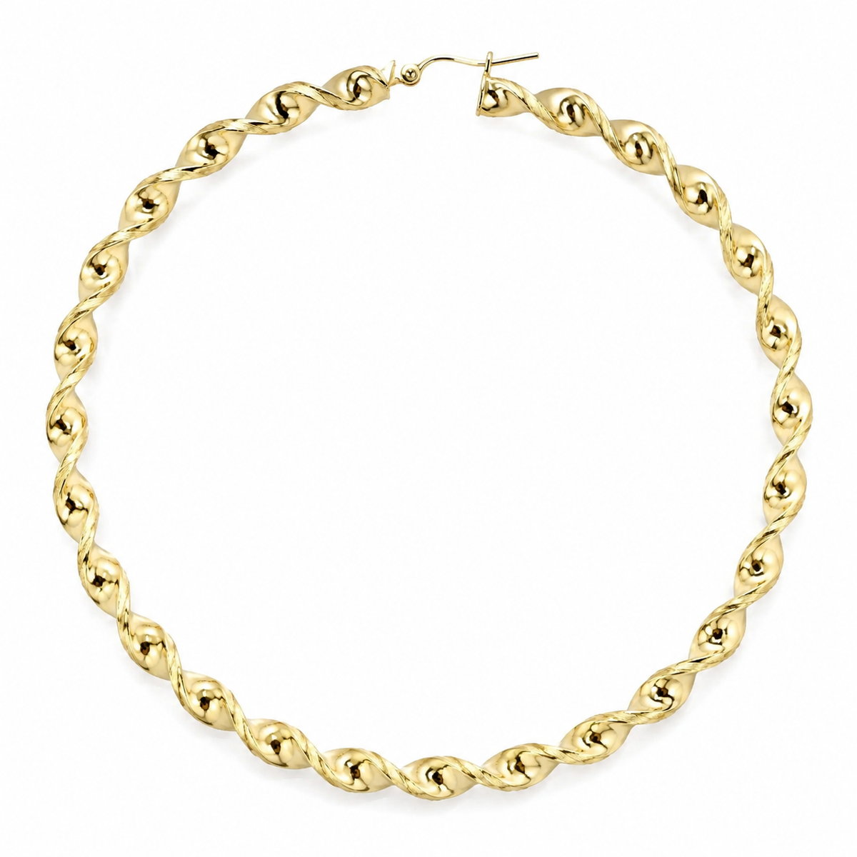 10K Yellow Gold 4" 8mm 4inch Twist Hoops - back view