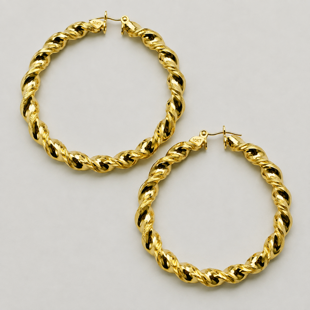 10K Yellow Gold 4" 8mm 4inch Twist Hoops - side view