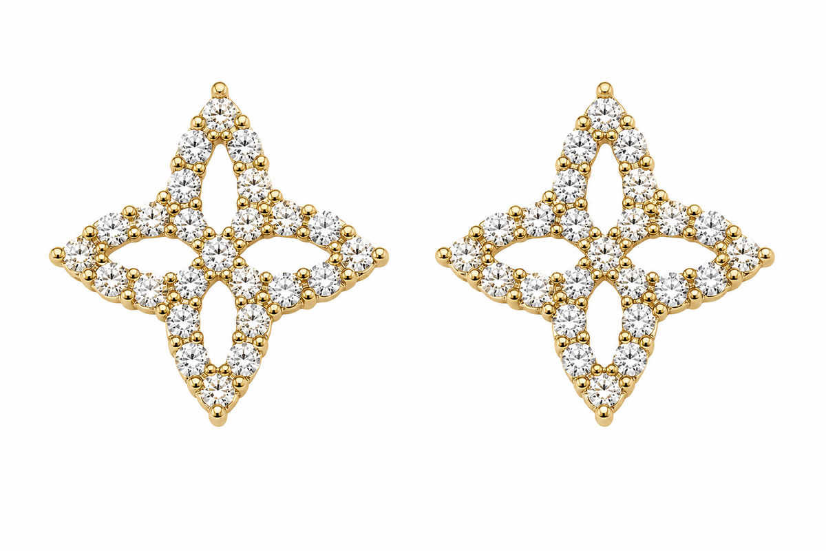 10K Yellow Gold 4 Point CZ Earrings - front view