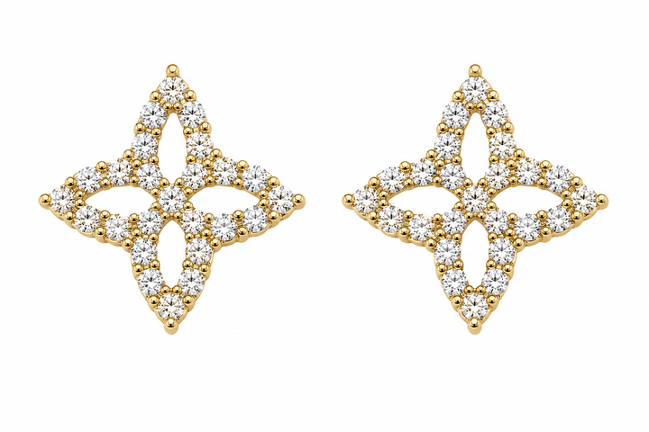 10K Yellow Gold 4 Point CZ Earrings - front view
