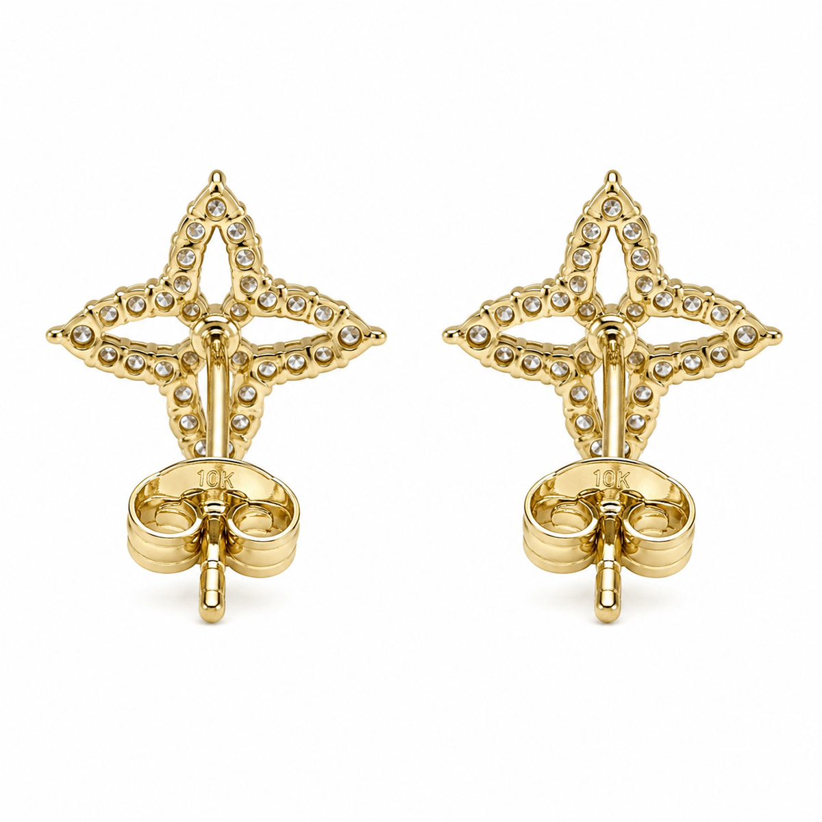 10K Yellow Gold 4 Point CZ Earrings - back view