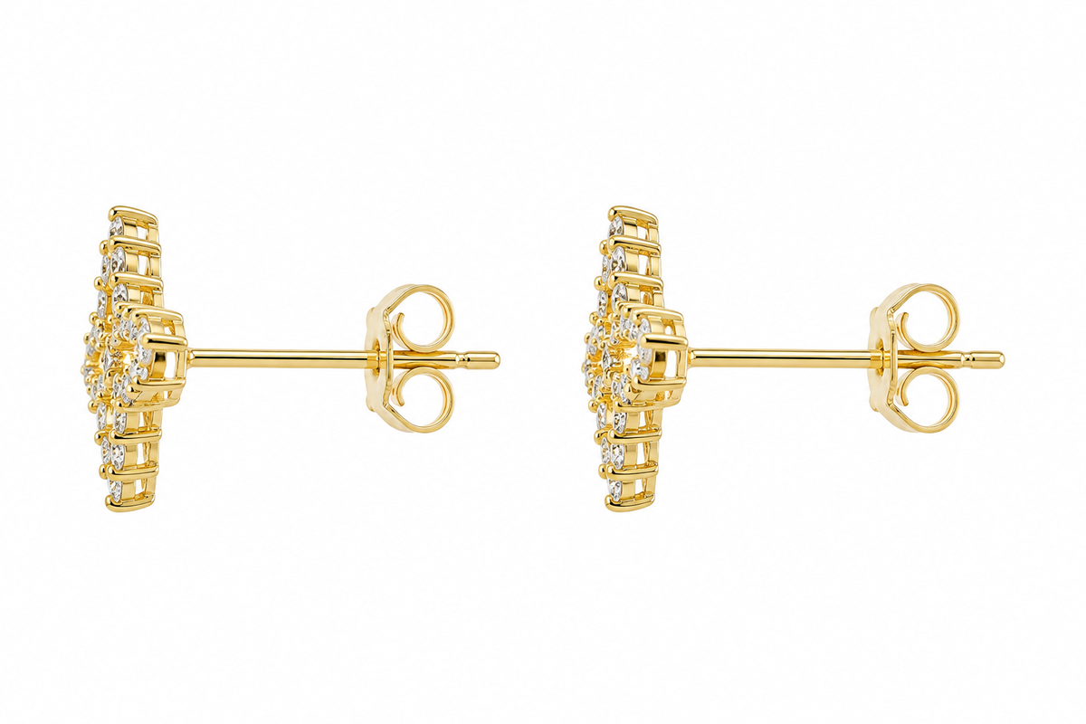 10K Yellow Gold 4 Point CZ Earrings - side view