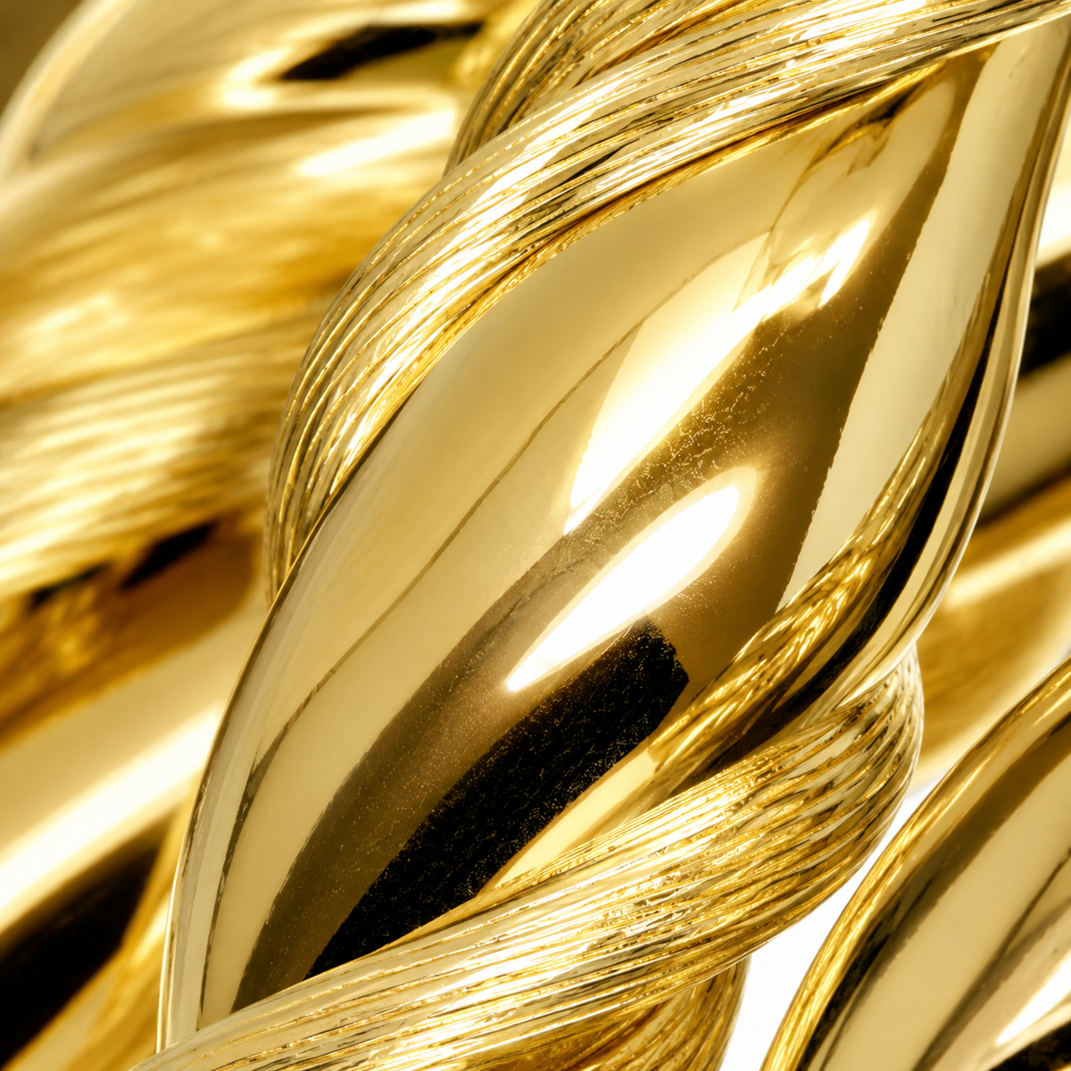 10K Yellow Gold 8mm Twist Hoops 4 inch - macro detail