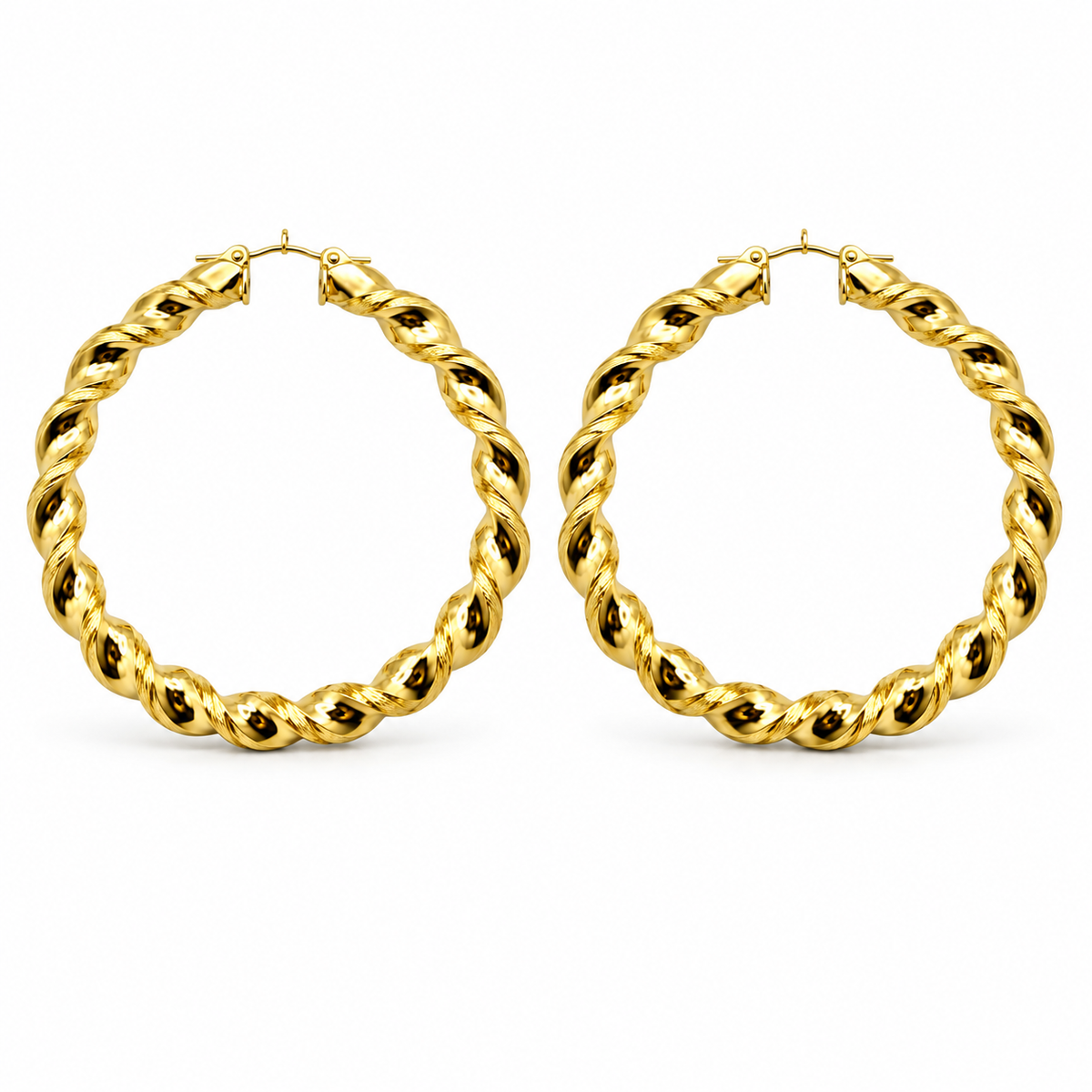 10K Yellow Gold 4" 8mm 4inch Twist Hoops - side view