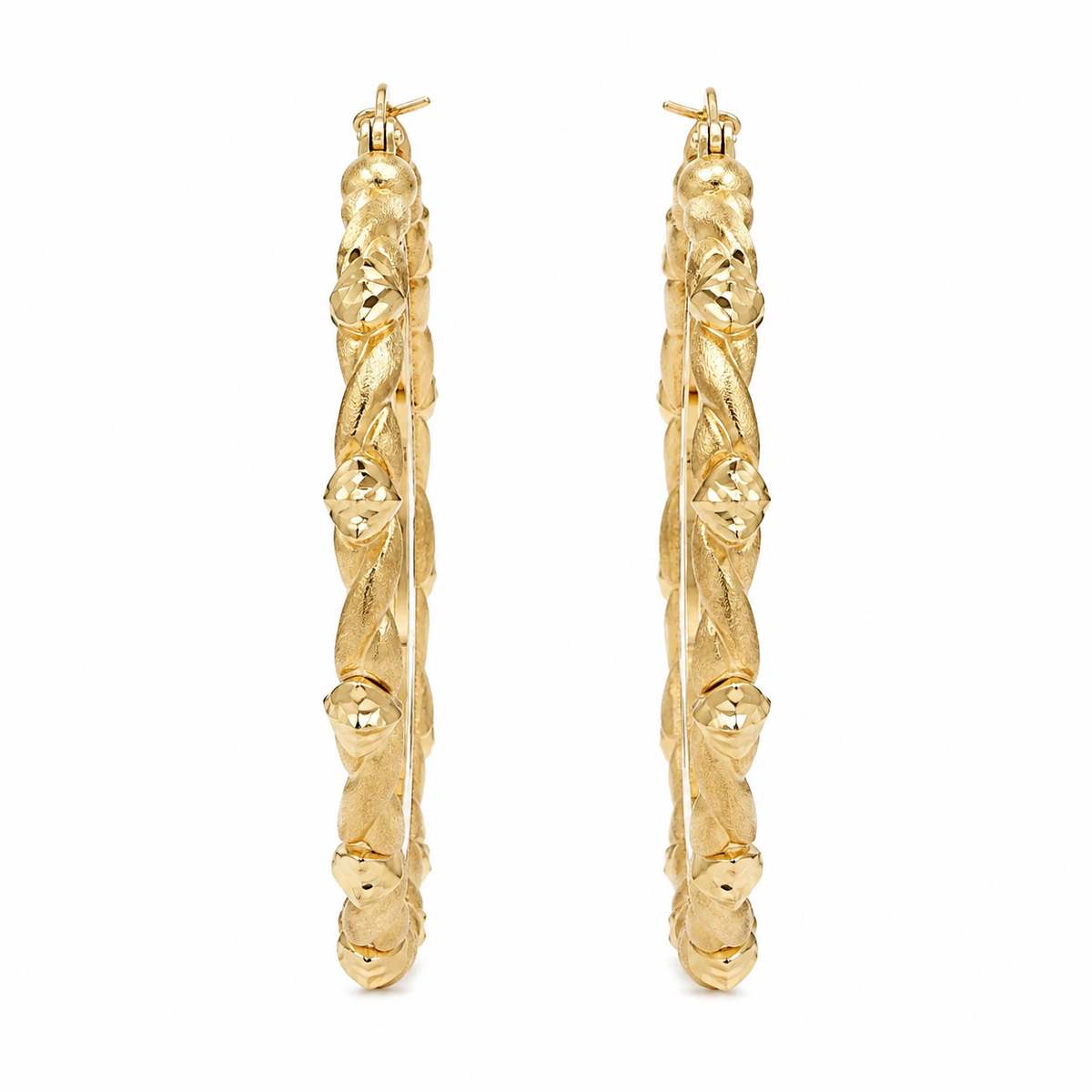10K Yellow Gold All Heart Hoop Earrings 1.4" (with Custom Initial) - side view