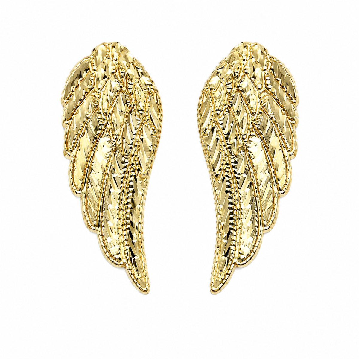 10K Yellow Gold Angel Wing Earrings - front view