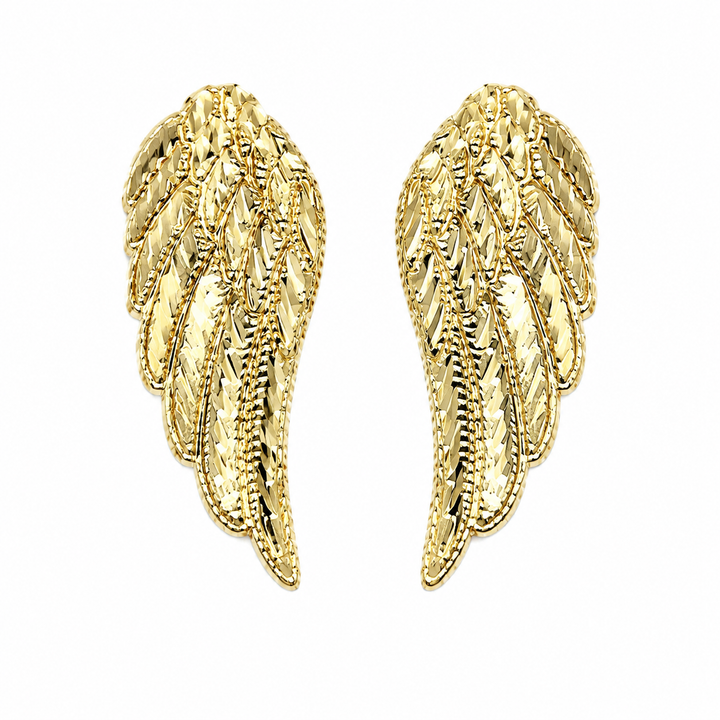 10K Yellow Gold Angel Wing Earrings - front view