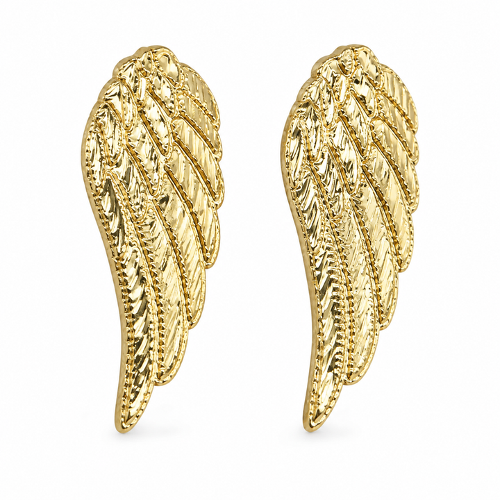 10K Yellow Gold Angel Wing Earrings - front view