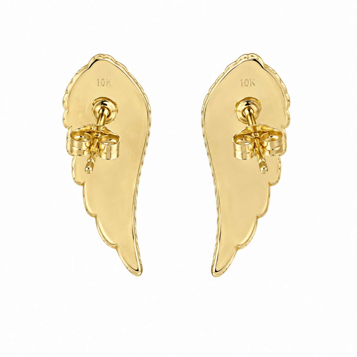 10K Yellow Gold Angel Wing Earrings - back view
