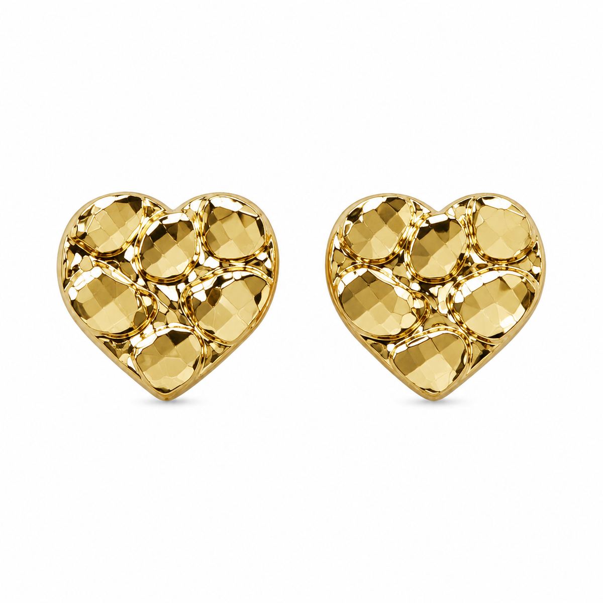 10K Yellow Gold Baby Heart Nugget Earrings - front view