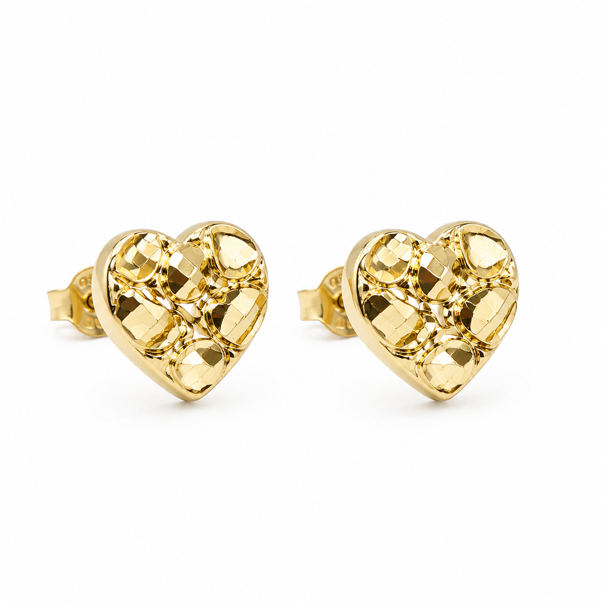 10K Yellow Gold Baby Heart Nugget Earrings - 45 degree view
