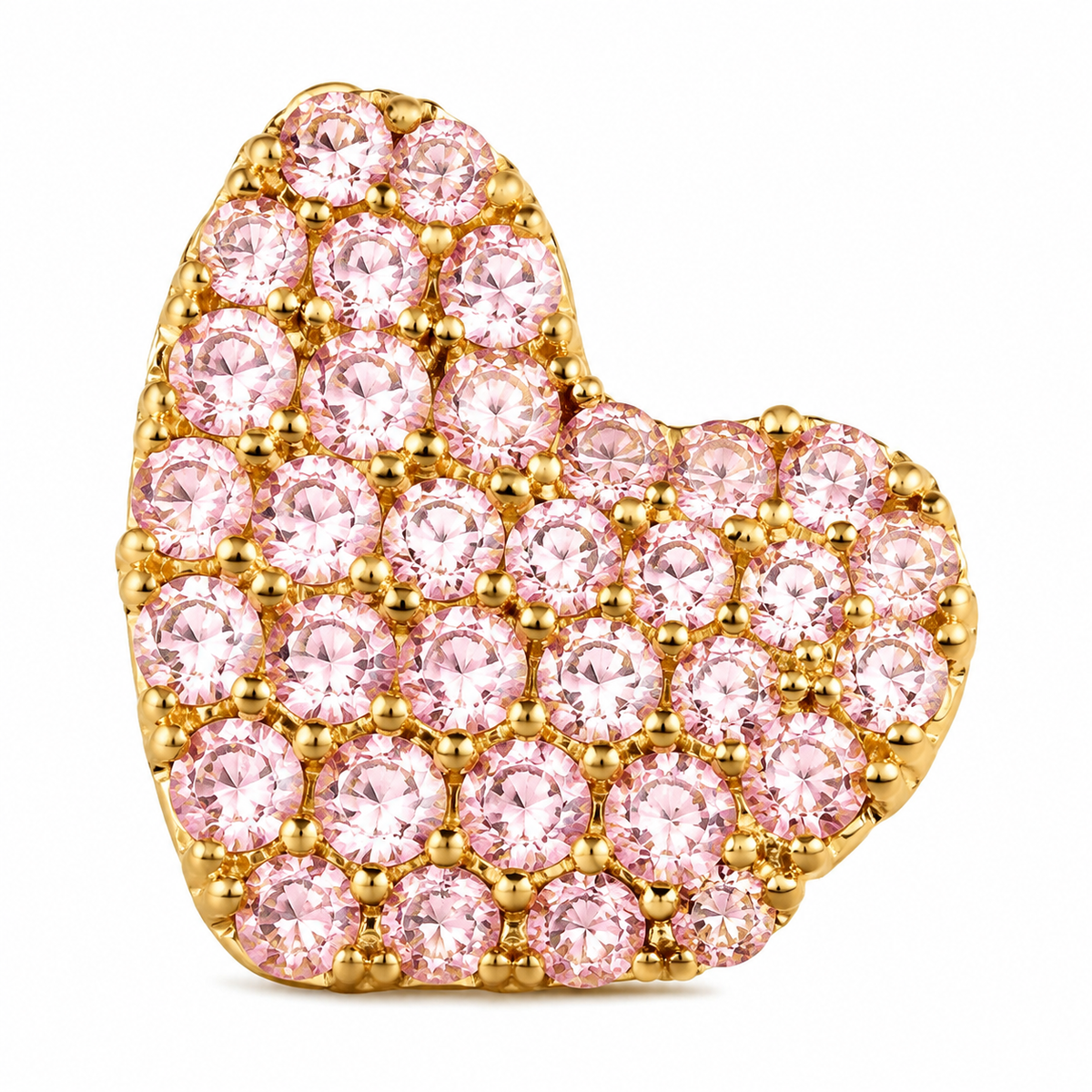 10K Yellow Gold BubbleGum CZ Pink Heart Earrings - macro detail
