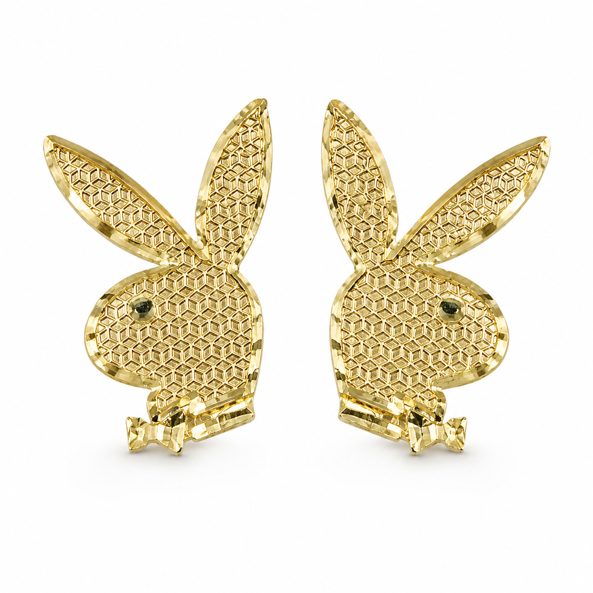 10K Yellow Gold Bunny Earrings - front view