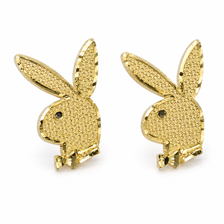 10K Yellow Gold Bunny Earrings - front view