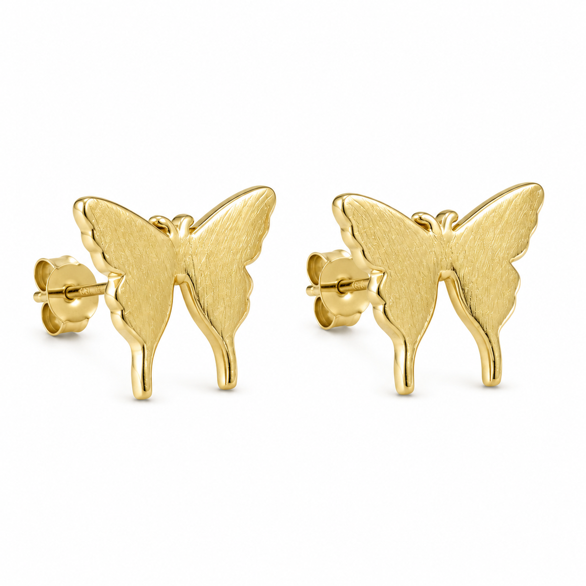 10K Yellow Gold Butterfly Earrings - 45 degree view