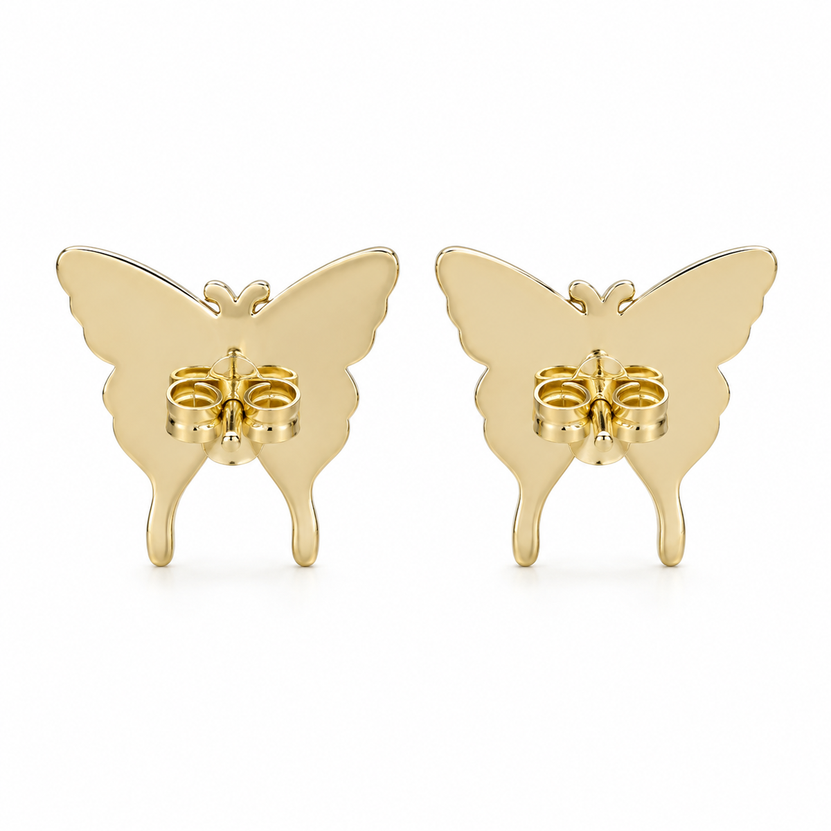 10K Yellow Gold Butterfly Earrings - back view