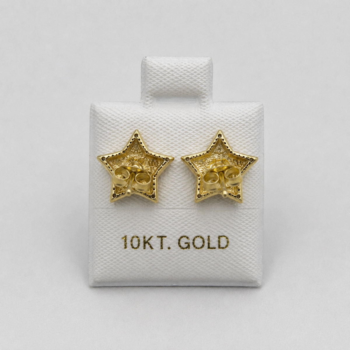 10K Yellow Gold CZ Border Star Nugget Earrings - back view