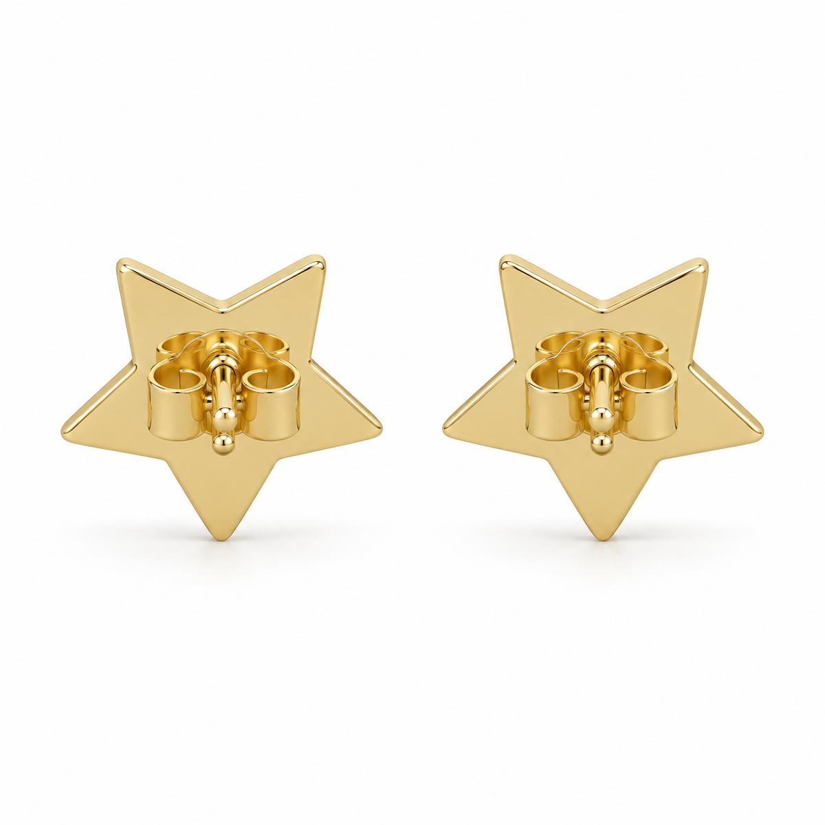 10K Yellow Gold CZ Border Star Nugget Earrings - back view