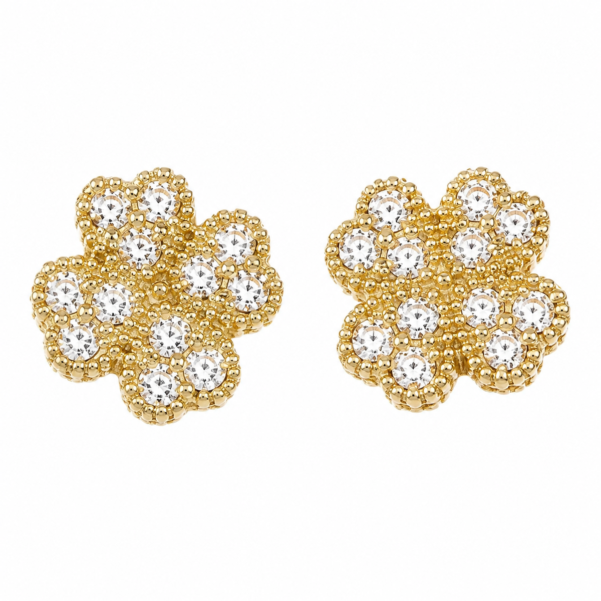 10K Yellow Gold CZ Clover Earrings (M) - front view