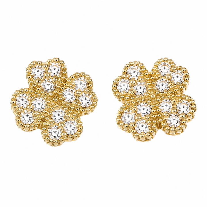 10K Yellow Gold CZ Clover Earrings (M) - front view
