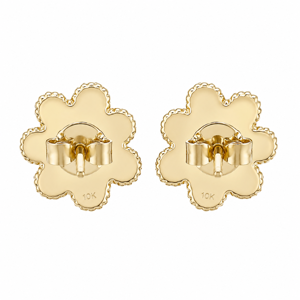 10K Yellow Gold CZ Clover Earrings (M) - back view