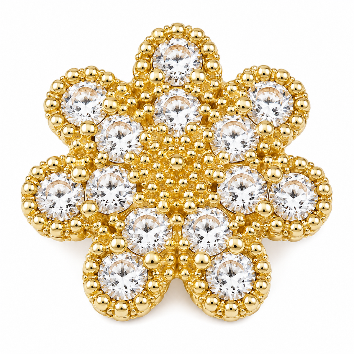 10K Yellow Gold CZ Clover Earrings (M) - macro detail